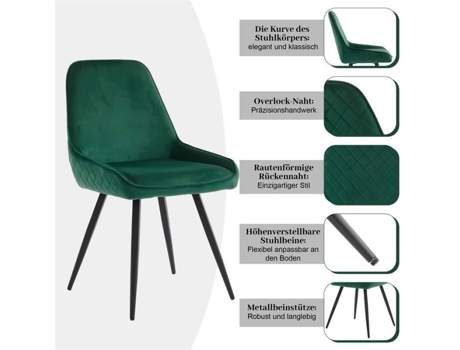 Cadeira De Sala De Jantar Dreammespace Conjunto De 2 Veludo Verde Encosto Ergonómico Metal