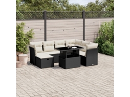 Vidaxl 8 Pcs Conjunto Sofás De Jardim Com Almofadões Vime Pe Preto
