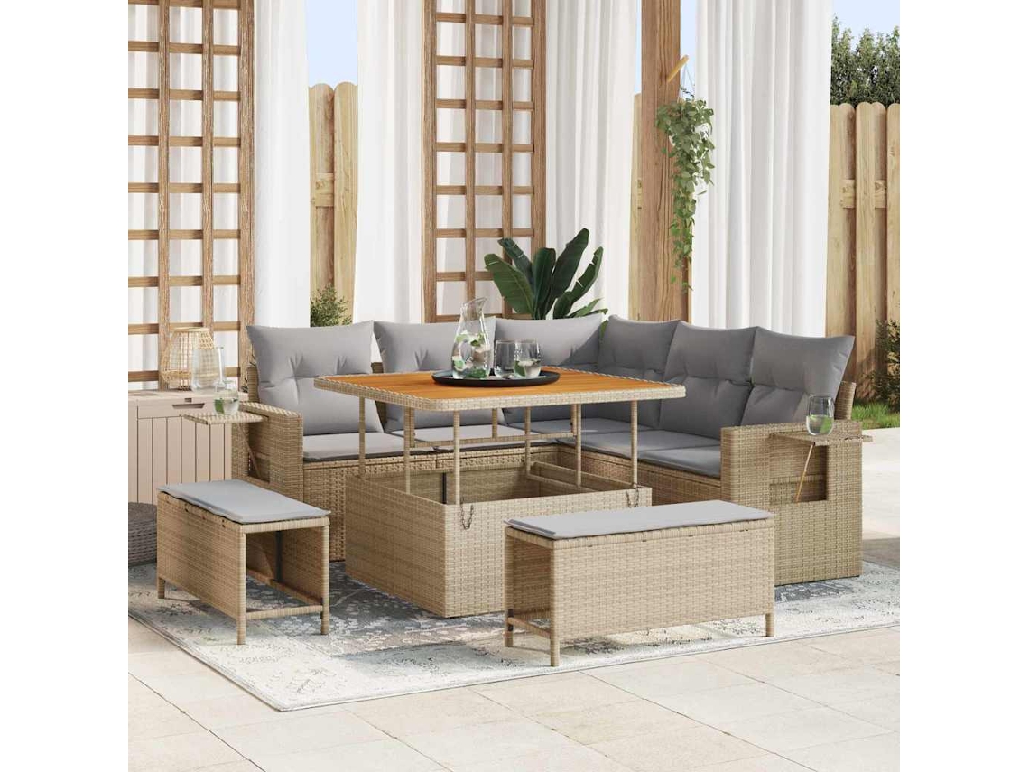 Vidaxl Conjunto De Sofá De Jardim 8 Unid. Bege Vime Pe