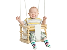 Balanço Para Bebê De 9 A 36 Meses Em Madeira E Algodão Com Corda Ajustável E Almofada, 30x30x110-180 Cm