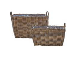 Conjunto De 2 Macetas De Mimbre Beliani Ormos De Ratán Sintético Marrón 59x36x44