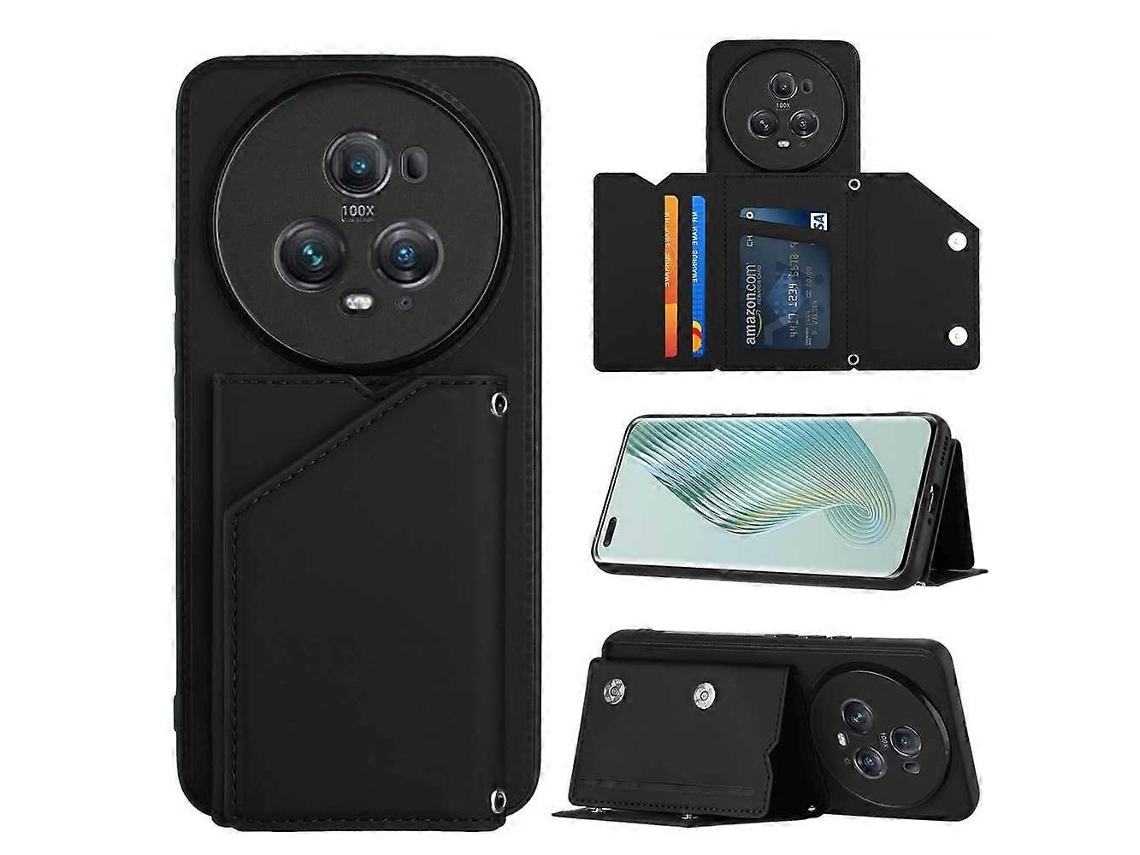 Capa Para Celular Honor Magic5 Pro Com Compartimentos Para Cartões, Feita Em Pu + Tpu + Pc Com Toque Aveludado E Textura De Pc.