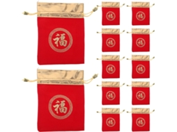 Conjunto 12 Sacolas Veludo Vermelho Cordão Caracteres Chineses 12x16 Reutilizáveis Presentes Joias Doces GOKOCO