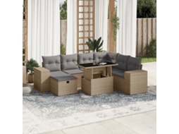 Vidaxl 8 Pcs Conjunto De Sofás P/ Jardim Com Almofadões Vime Pe Bege