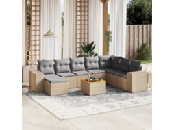 Vidaxl 9 Pcs Conjunto De Sofás P/ Jardim Com Almofadões Vime Pe Bege
