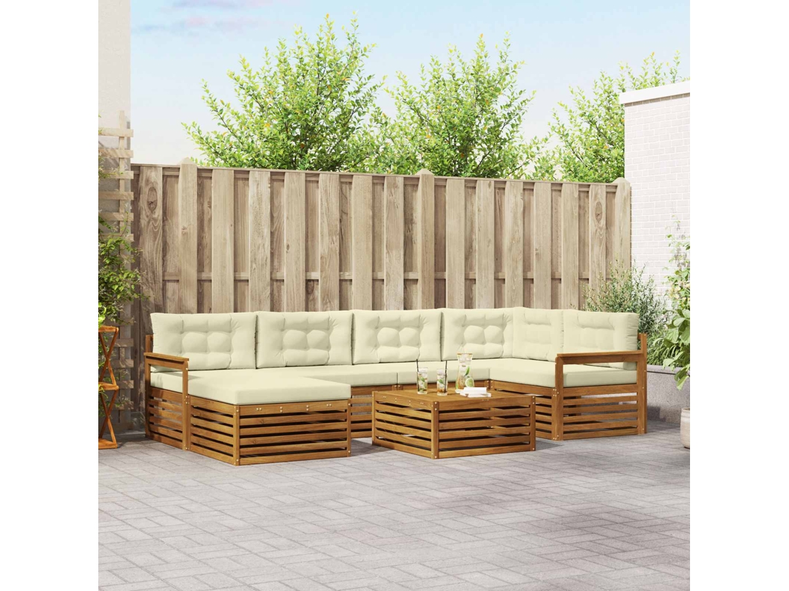 Vidaxl Conjunto De Sofás Para Exterior 7 Pcs Natural E Creme