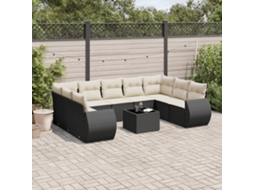 Vidaxl 10 Pcs Conjunto Sofás De Jardim C/ Almofadões Vime Pe Preto