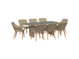Conjunto 9 Conjunto De Jantar Para Jardim Vidaxl Bege Vime Pe (190 X 80 X 74 Cm)