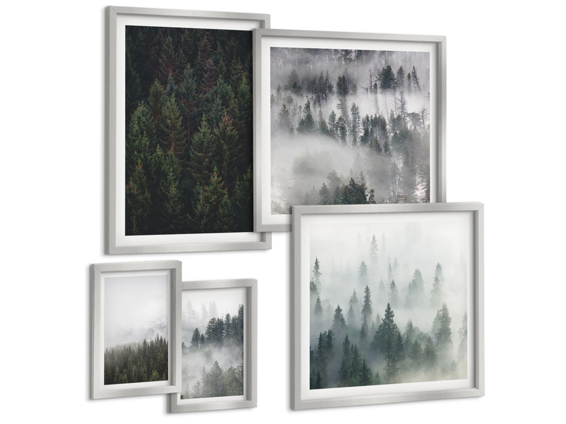 Conjunto De Pinturas Florestas Verdes De Paisagens Nebulosas Espelharte (5 Peças)