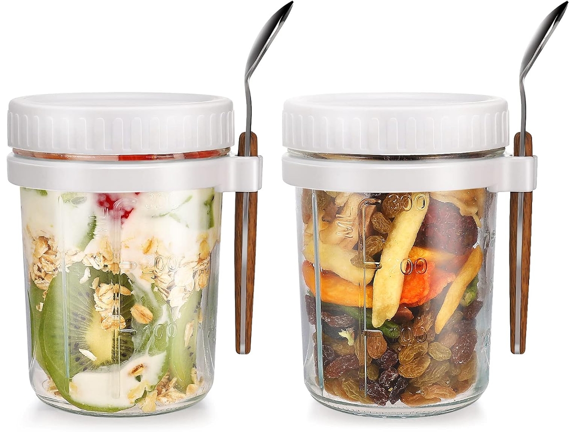 Potes Para Aveia Overnight, Recipiente Para Com Tampa E Colher, Armazenar Cereais, Branco2