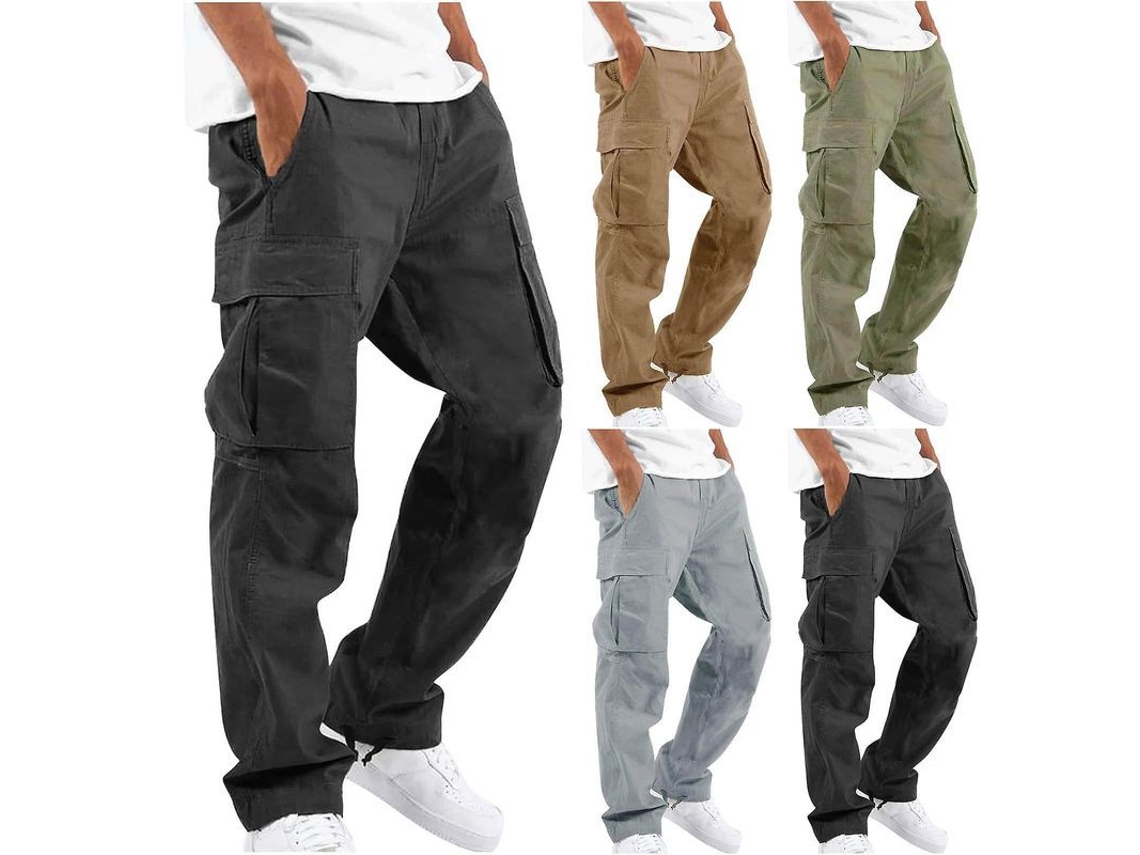 2026 pantalones Cargo Largos Casuales Holgados de Algodón Y Lino Con Multi Bolsillos para Hombres
