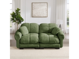 Sofá Modular Verde Em Chenille De 2 Lugares, Encosto Ergonômico, Almofadas Grossas, Design Acolchoado, Fácil Montagem, Para Sala De Estar