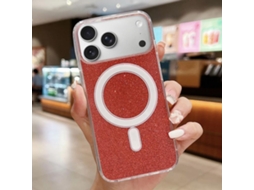 Capa Transparente Com Glitter Para Iphone 17 Pro Max - Acrílico - Magsafe - Vermelha