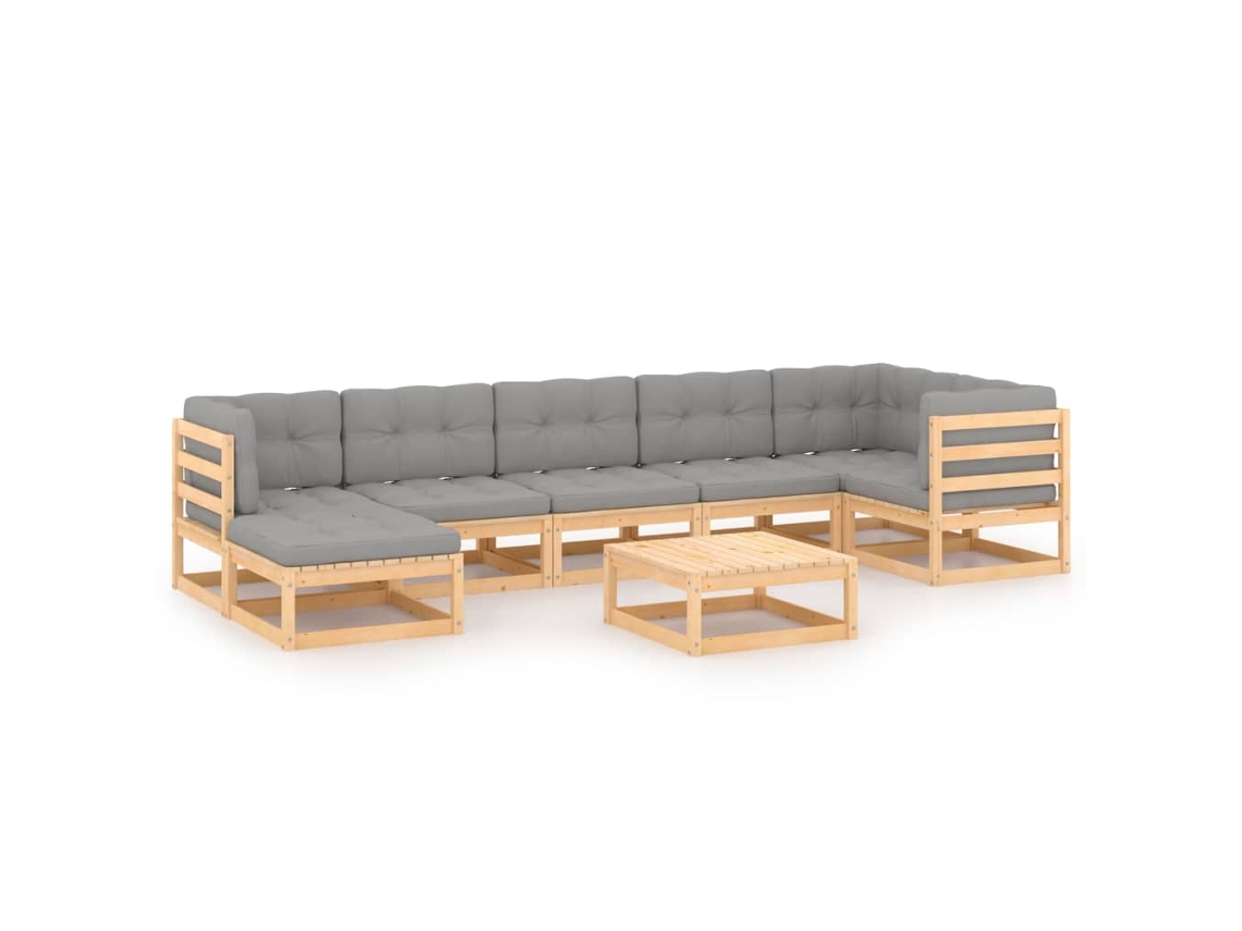 8 Pcs Conjunto Lounge de Jardim C/ Almofadões Pinho Maciço MAISON EXCLUSIVE
