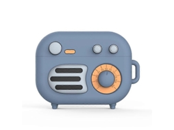 2 Camadas Protetoras de Silicone em Formato de Rádio Retrô para AirPods Pro, Cor: Cinza Azul GIECY