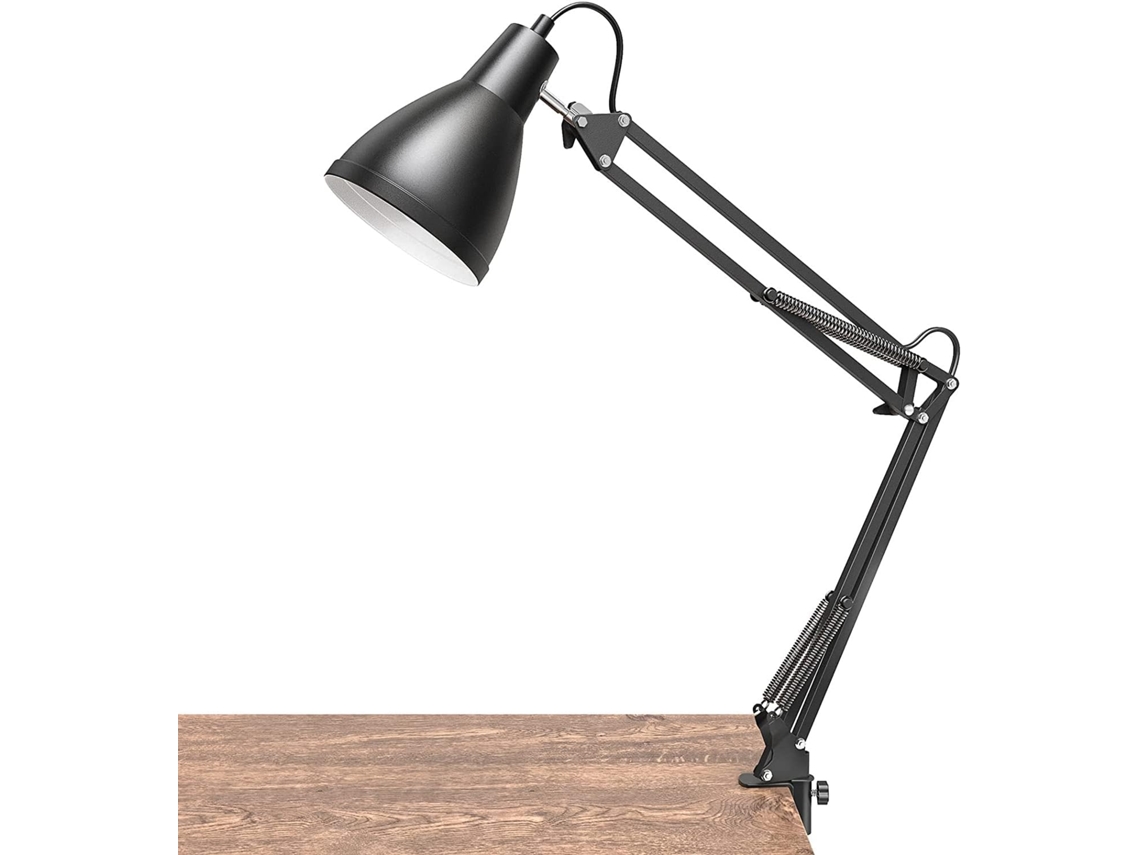 Luminária De Mesa Industrial Preta Com Braço Giratório E Luz Leitura Clipe Metal Para Escritório Estudo Pode Ser Ligada