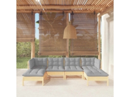Conjunto Lounge Jardim 6 Peças C/ Almofadões Cinza Pinho Dkd Home Decor
