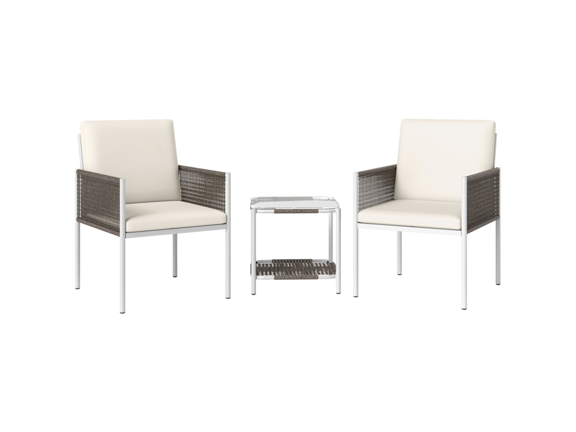 Conjunto de Móveis de Jardim Poliéster, Aço e Vime Pe Cor Creme Branco 82x59x64 cm Outsunny