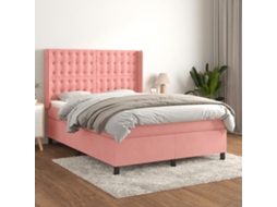 Vidaxl Cama com Molas/colchão 140x190 Cm Veludo Rosa