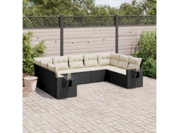 Vidaxl 9 Pcs Conjunto De Sofás P/ Jardim C/ Almofadões Vime Pe Preto