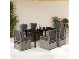 Conjunto 7 Peças Jantar P/ Jardim C/ Almofadões Vime Pe Cinza Claro Dkd Home Decor