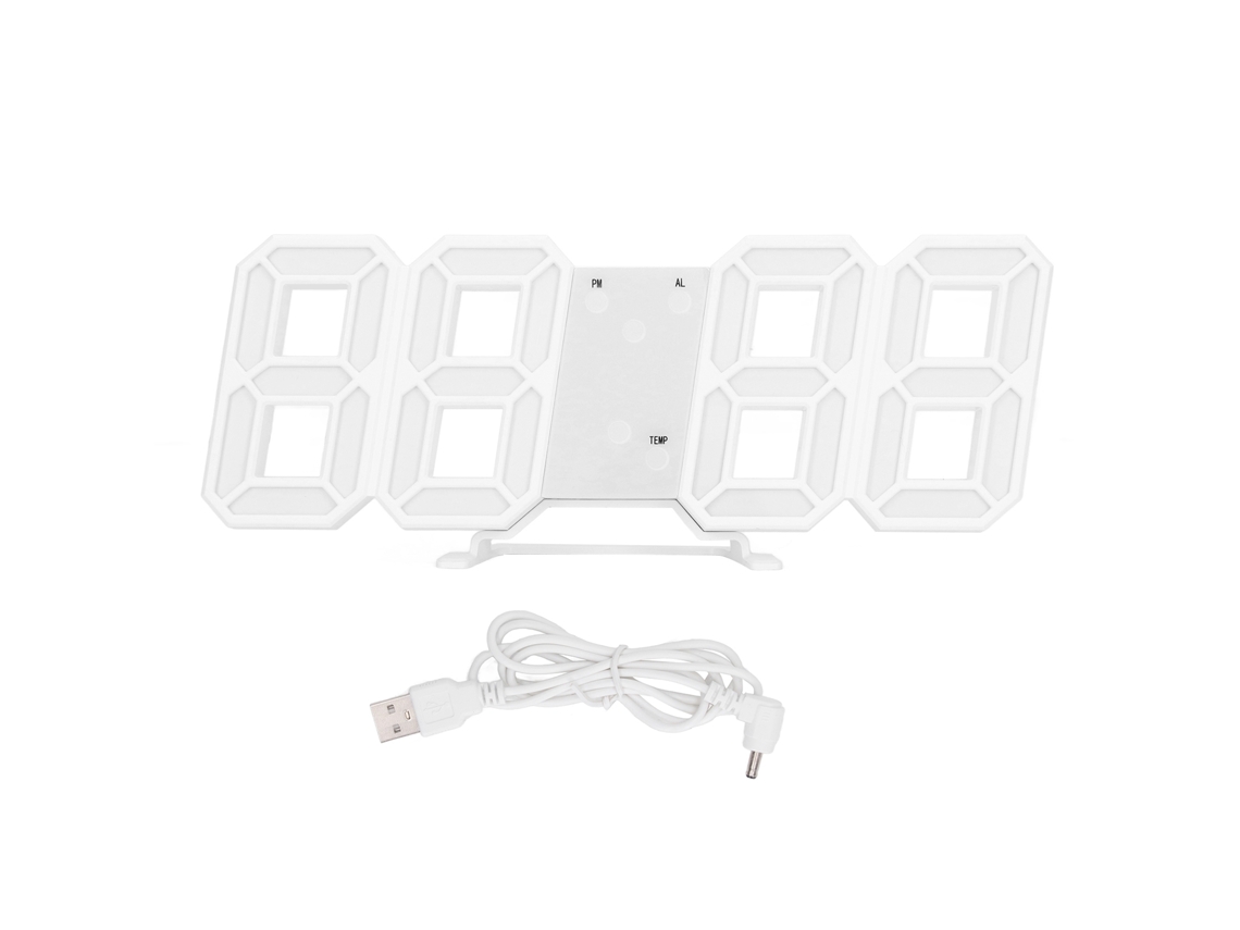 Reloj Digital Led 3d Con Pantalla Inteligente, Ajuste Automático De Brillo, Temperatura Y Fecha, Blanco Con Letras Verdes