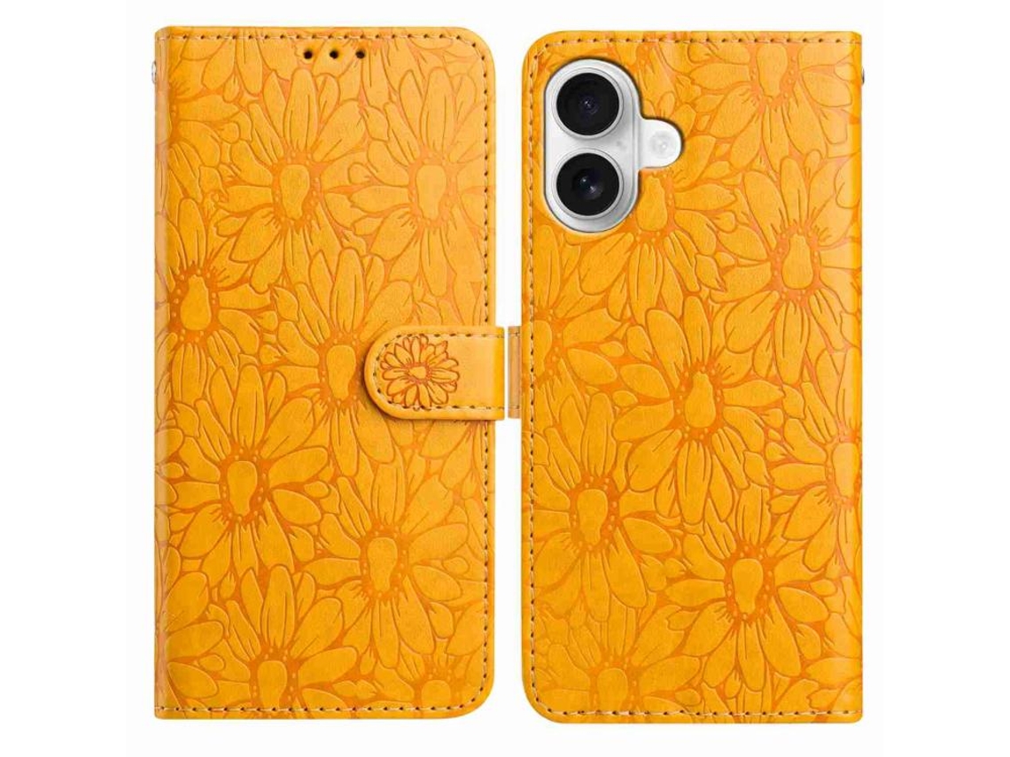 Capa De Couro Para Iphone 17 Com Relevo De Margaridas