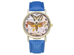 Relógio feminino Zhoulianfa com pulseira de couro, movimento de quartzo, modelo T303-a, cor azul borboleta.