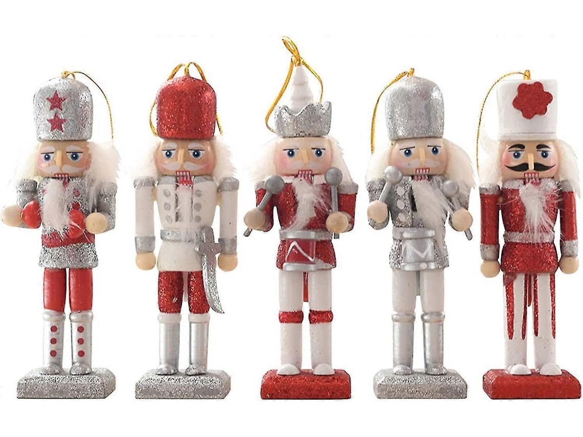 Conjunto De 5 Peças De Soldado Quebra Nozes De Natal, 13cm, Em Madeira, Para Decoração De Árvore De Natal. Aquaforge