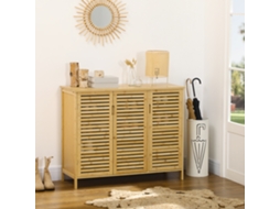 Armário Para Sapatos Em Bambu Natural, 3 Portas Com Prateleiras Ajustáveis, Capacidade Para 16 Pares, Sistema Anti-tombamento, Dimensões 100x35x80 Cm