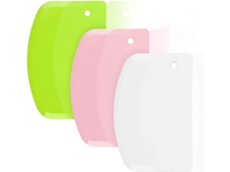 Conjunto De 3 Espátulas De Plástico Verde, Rosa E Branca Para Massa De Bolo, Fondant E Glacê