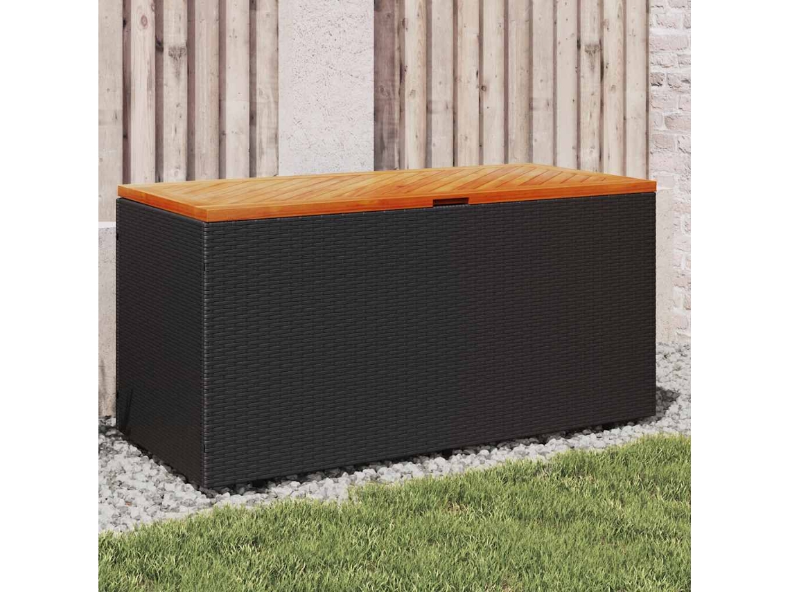 Vidaxl Caixa Arrumação Jardim 110x50x54 Cm Vime Pe/acácia Maciça Preto
