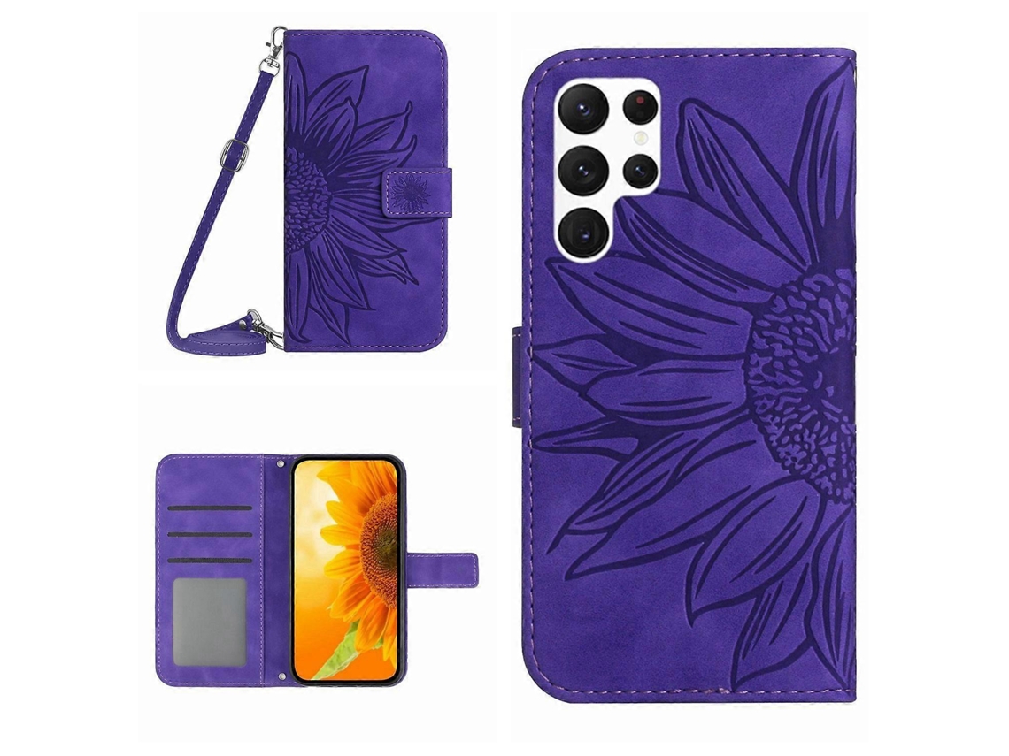 Capa De Celular Flip Em Couro Sintético Com Estampa De Girassol E Toque Suave Para Samsung Galaxy S23 Ultra 5g, Com Cordão.