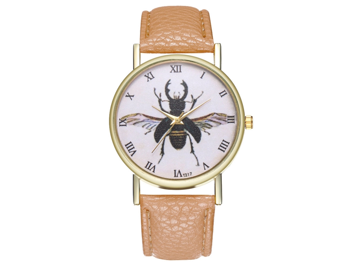 Reloj De Pulsera Analógico De Cuarzo Con Correa De Pu Moda Para Parejas (beige)