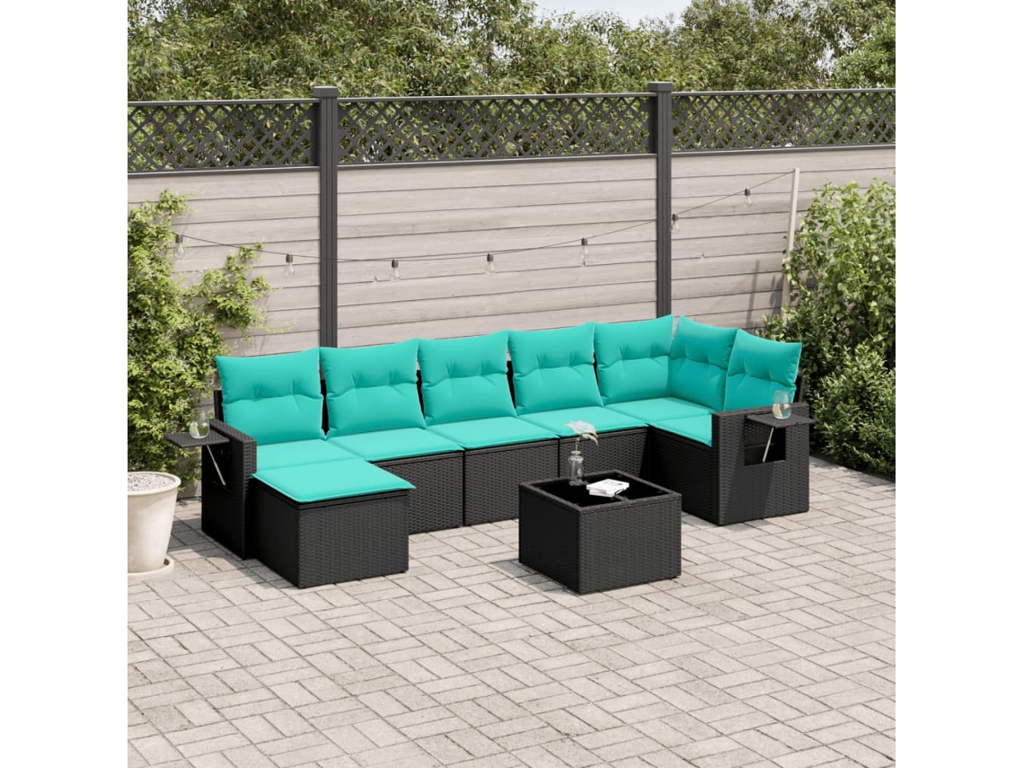 Conjunto de Sofá de Jardim com 7 Peças e Almofadas em Rattan Sintético Cinza VIDAXL