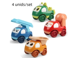 Conjunto de 4 Peças de Veículos de Construção em Estilo Desenho Animado, Incluindo um Caminhão Betoneira e um Veículo Inercial. MDUG
