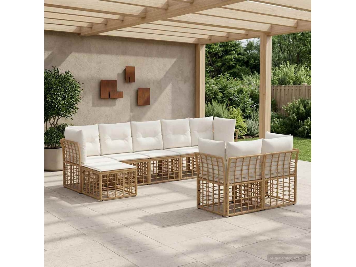 Vidaxl Conjunto De Sofás Para Exterior Natural E Branco Creme