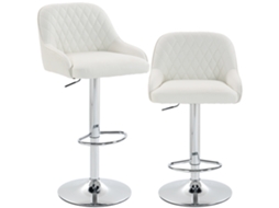 Conjunto 2 Bancos Bar Com Encosto, Giratórios E Ajustáveis, Pele Sintética, Branco.