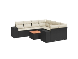 Conjunto de 9 sofás de jardim com almofadões Vime Pe Preto MAISON EXCLUSIVE (9 peças)