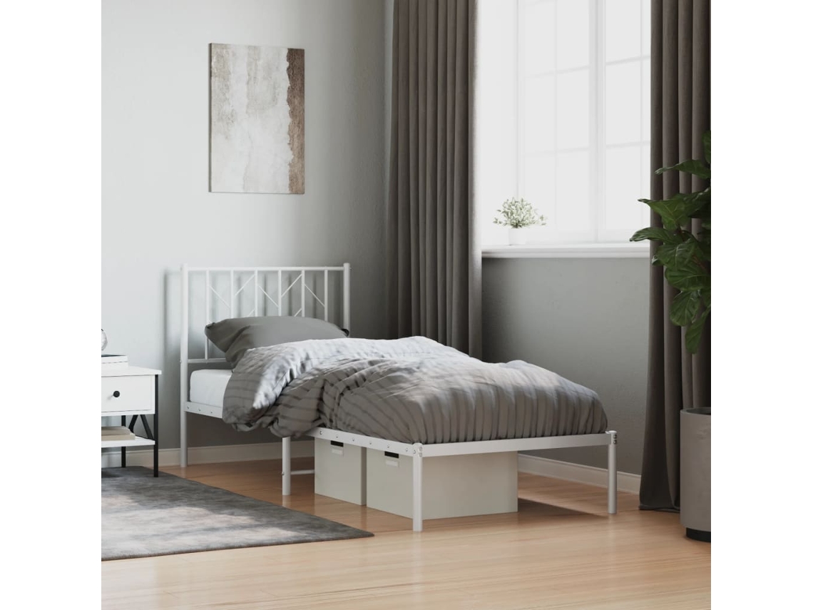Vidaxl Estrutura De Cama Com Cabeceira 80x200 Cm Metal Branco