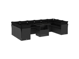 Conjunto de 11 Sofás de Jardim com Almofadões Vime Pe Preto MAISON EXCLUSIVE