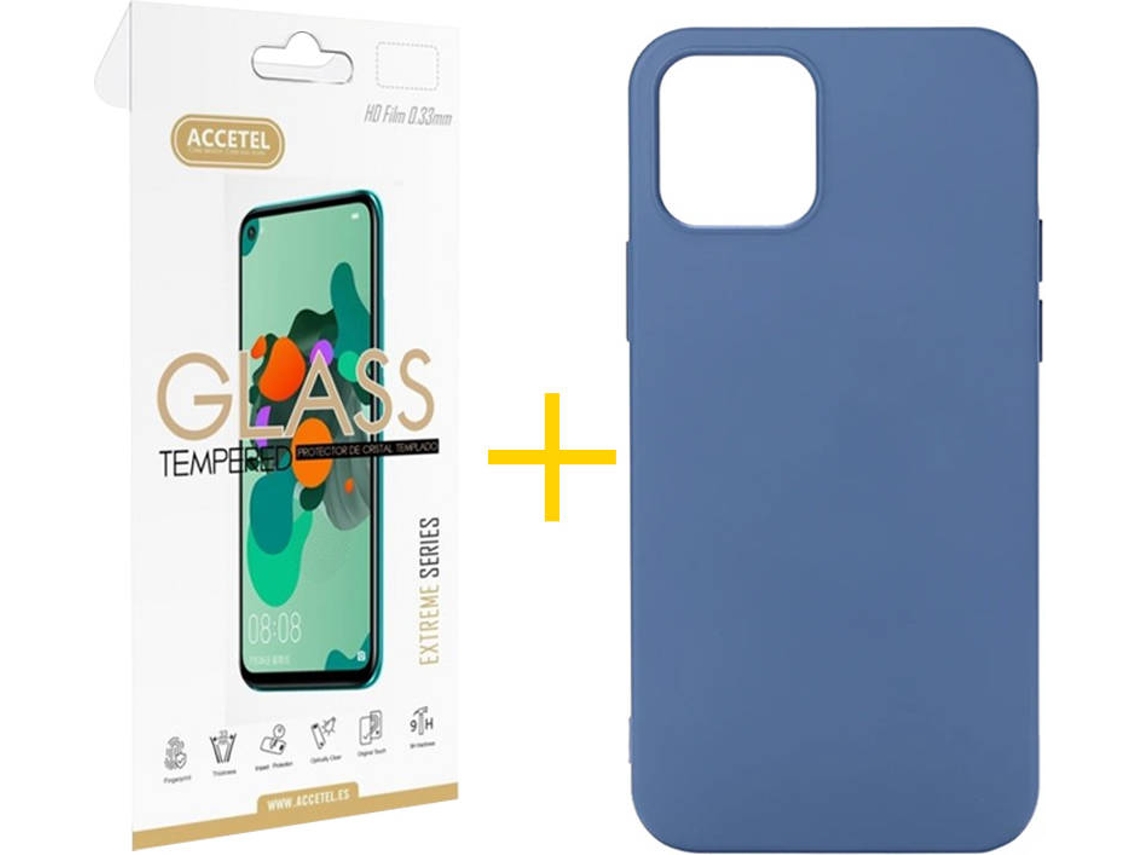 Kit Capa e Película Vidro 1X  iPhone 11 Pro Max Accetel Silicone Azul