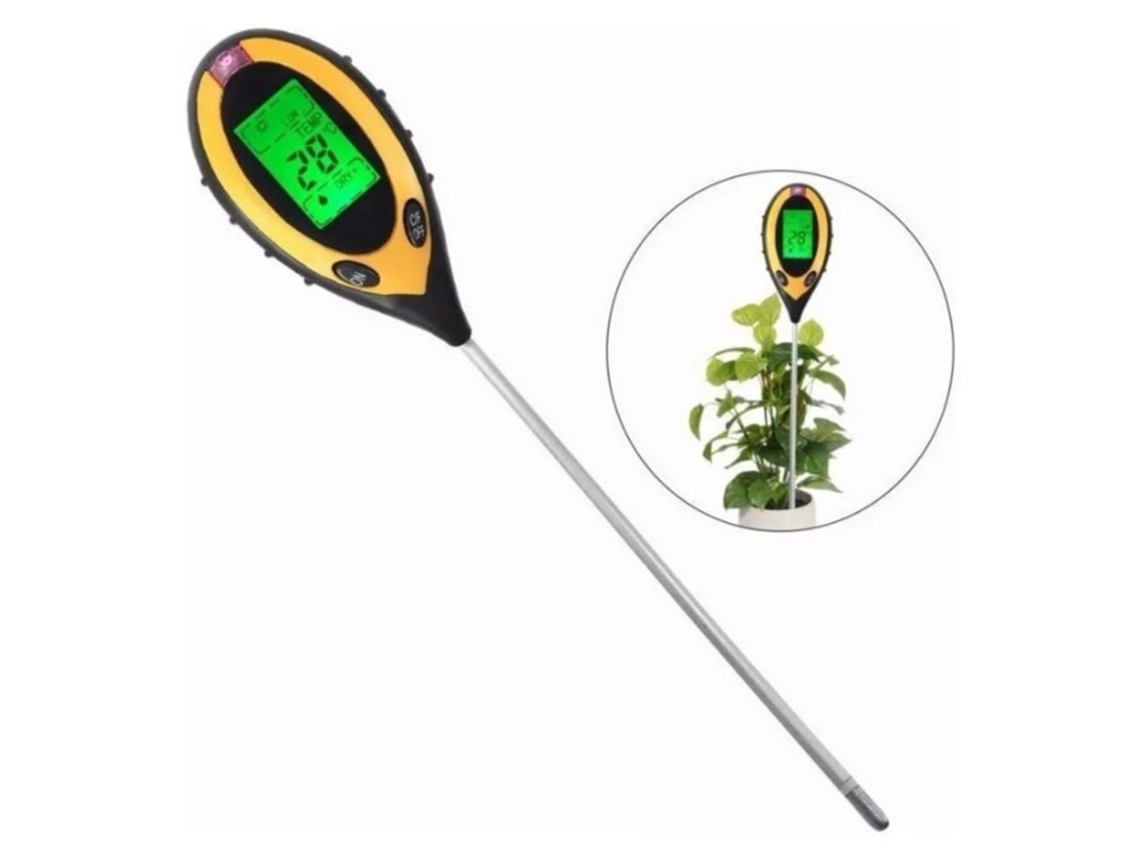 Medidor de Solo LCD com Sonda para Umidade, Ph, Temperatura, Luz