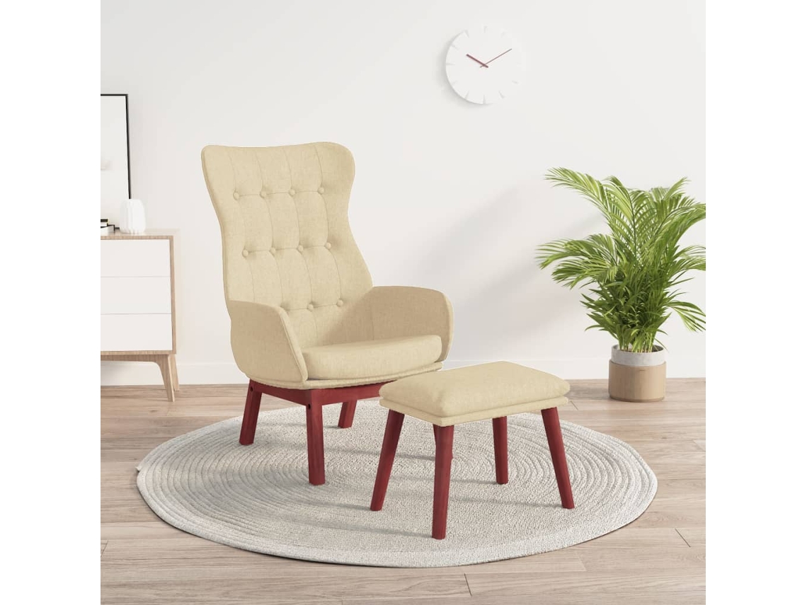 Vidaxl Cadeira De Descanso Com Banco P/ Pés Tecido Cor Creme