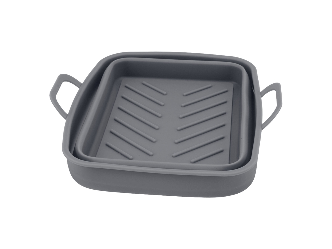 2pcs Vedação de Silicone para Fritador com Sulcos e Alças Resistente Ao Calor Fácil de Limpar Cinza