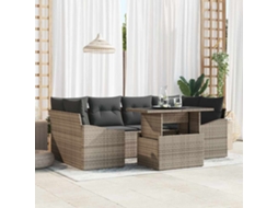 Vidaxl Conjunto De Sofá De Jardim 7 Unid. Cinzeto Vime Pe