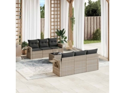 Vidaxl 7 Pcs Conj. Sofás Jardim Com Almofadões Vime Pe Cinzento-claro