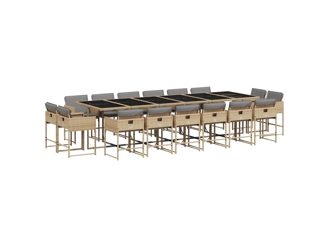 Conjunto de 11 Jantar para Jardim com Almofadões Vime Pe Bege Misturado MAISON EXCLUSIVE