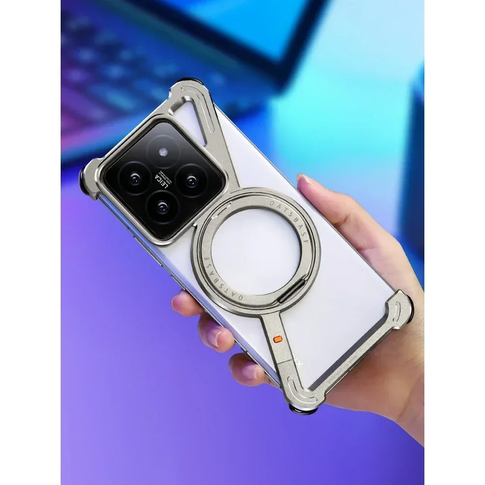 Capa Para Celular Xiaomi 14 Em Liga De Alumínio Sem Moldura Com Suporte Giratório De 360°