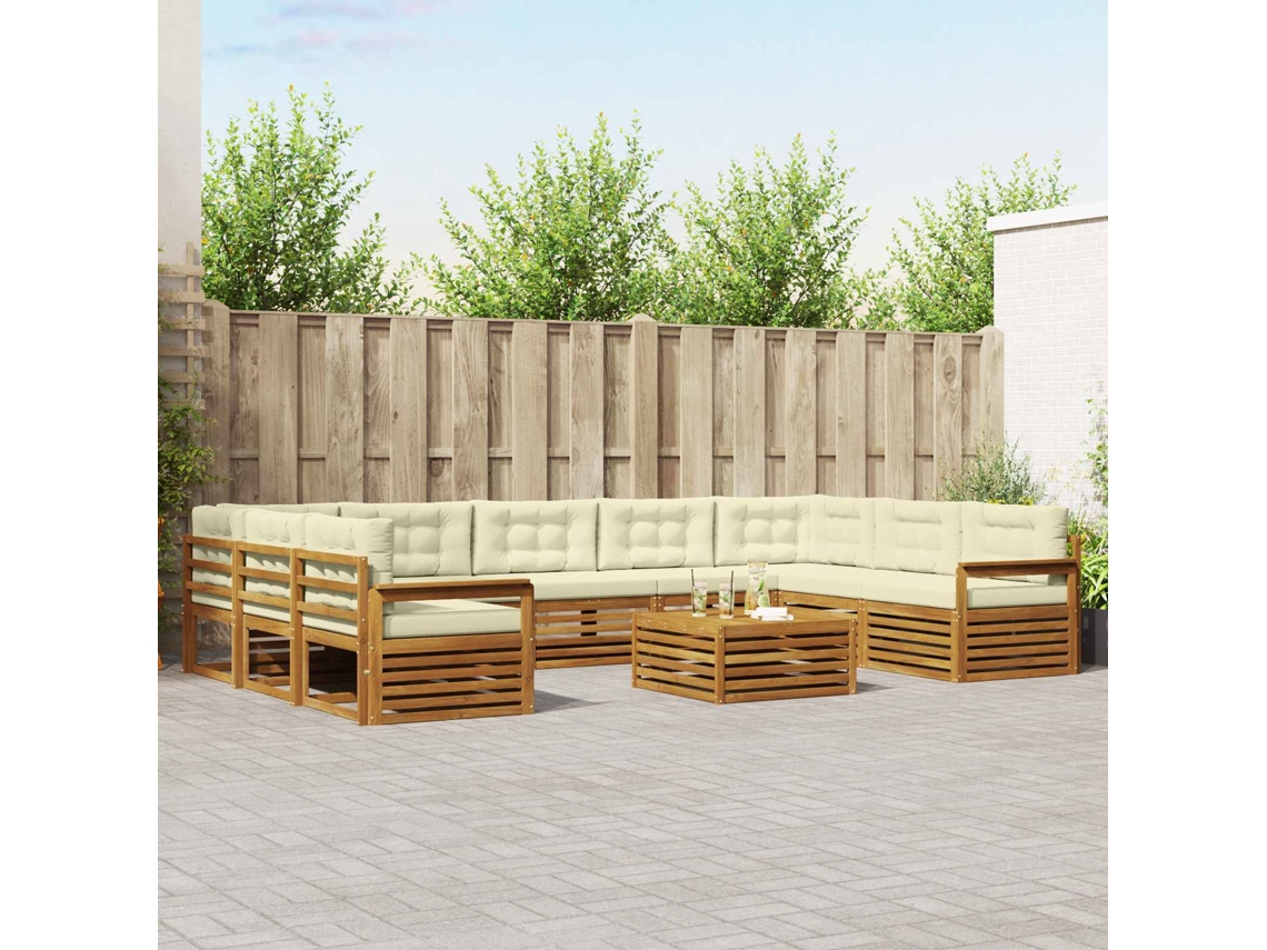 Vidaxl Conjunto De Sofás Para Exterior 10 Unid. Natural E Creme